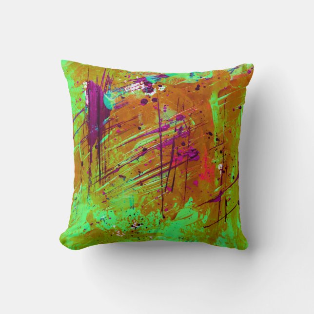 Coussin Peinture Abstraite couleur néon vert (Recto)