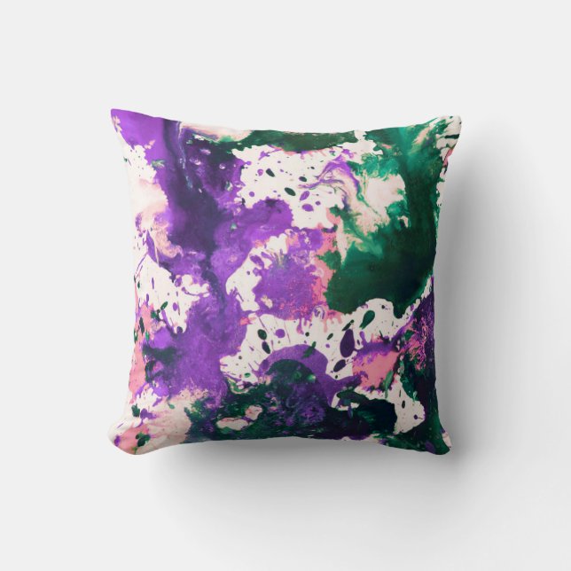 Coussin Peinture Abstraite couleur vert et pourpre (Recto)
