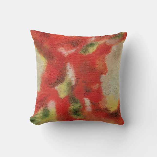 Coussin Peinture Abstraite de l'art Rouge Orange Jaune Tex (Recto)