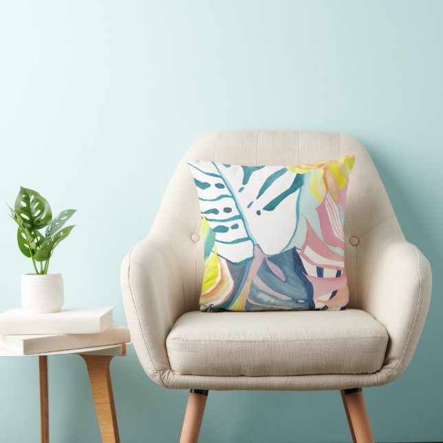Coussin Peinture Abstraite de Plante Tropicale Monstera (Chaise)