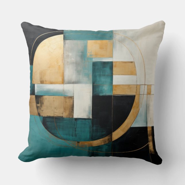 Coussin Peinture Abstraite en noir et turquoise (Recto)