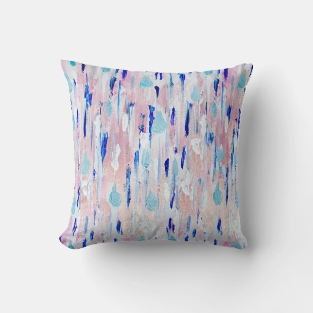 Coussin Peinture Abstraite Pink Bleu Cuivre Rose Or (Recto)