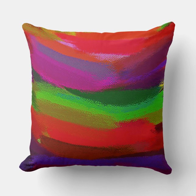 Coussin Peinture Abstraite Rouge Vert Violet Orange (Recto)