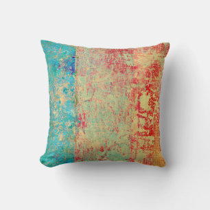 Coussin Peinture Abstraite Texture Turquoise Vert Rouge