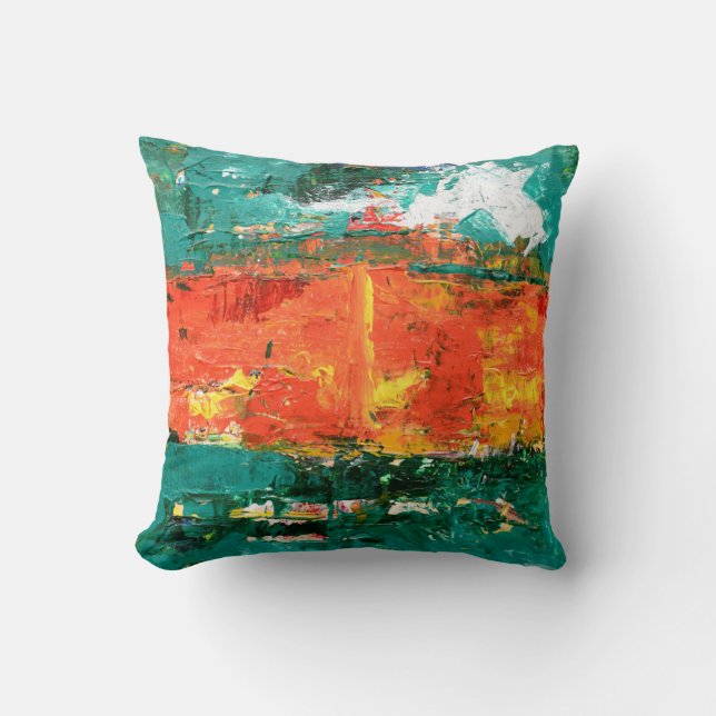 Coussin Peinture Abstraite verte et orange (Recto)
