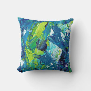 Coussin Peinture acrylique abstraite en bleu