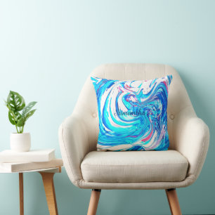 Coussin Peinture Acrylique Bleue Abstrait Splter Swirl
