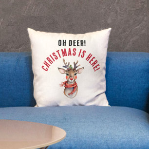 Coussin Peinture amusante de Rudolph le renne de Noël roug