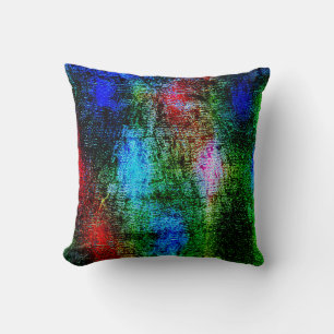 Coussin Peinture ancienne rayée bleu et rouge avec la fine