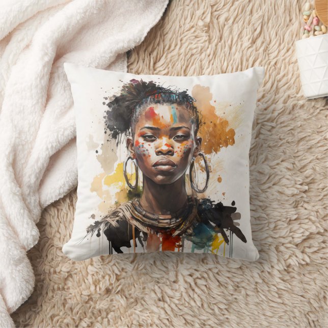 Coussin Peinture aquarelle, Belles femmes de la tribu afri (Couverture)