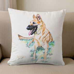 Coussin Peinture aquarelle Berger Allemand Malinois XOXO