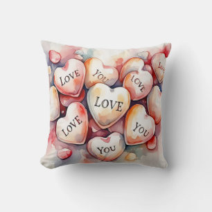 Coussin Peinture aquarelle coeurs cadeau de mariage Je t'a