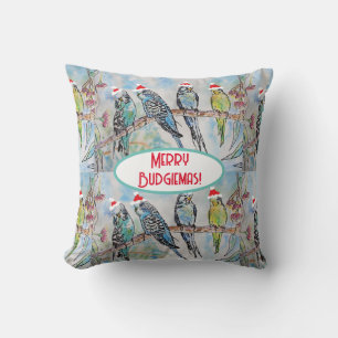 Coussin Peinture aquarelle de Noël de perruche de Père Noë