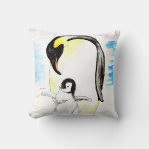 Coussin Peinture aquarelle du Manchot Empereur et de son p