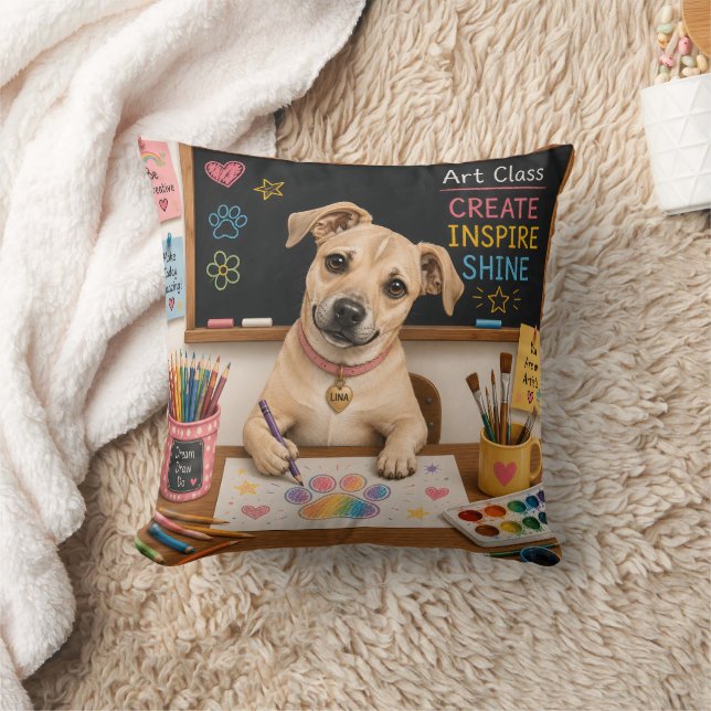 Coussin Peinture aquarelle d'un chien d'école mignon (Couverture)