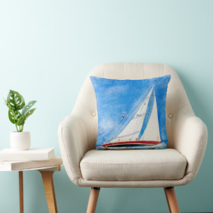 Coussin Peinture aquarelle Heeling Sailboat