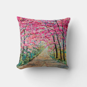 Coussin Peinture aquarelle paysage couleur rose rouge Tunn