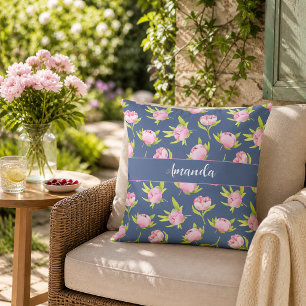 Coussin Peinture aquarelle personnalisée de pivoine rose