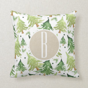 Coussin Peinture aquarelle Pins Moderne Rustique Monogramm