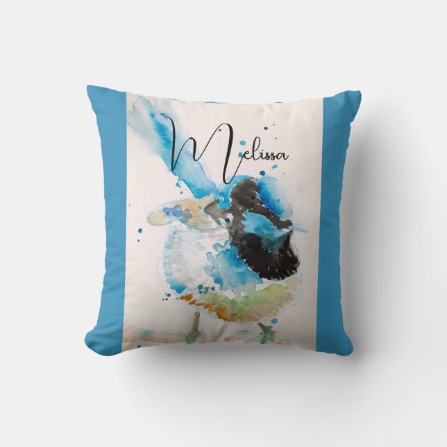 Coussin Peinture aquarelle Troglodyte bleu Oiseaux austral (Recto)