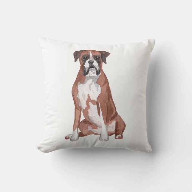Coussin Peinture artistique à l'aquarelle de chien Boxer (Recto)
