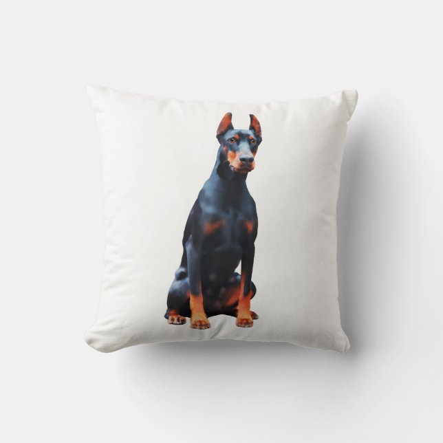 Coussin Peinture artistique aquarelle Doberman (Recto)
