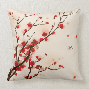 Coussin Peinture asiatique de style, fleur de prune au
