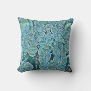 Coussin Peinture bleu violet de fleurs d'orchidées mignonn