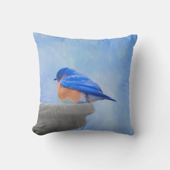 Coussin Peinture Bluebird - Art original pour oiseaux (Recto)