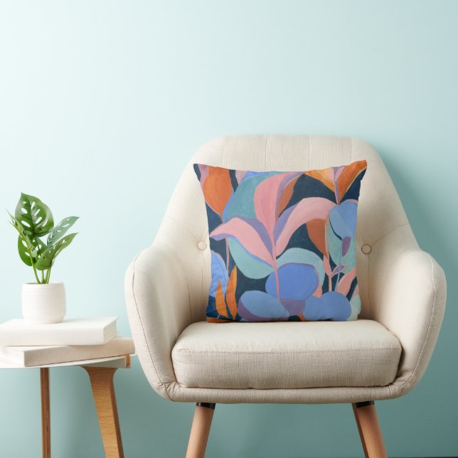Coussin Peinture botanique abstraite, œuvre d'art original (Chaise)