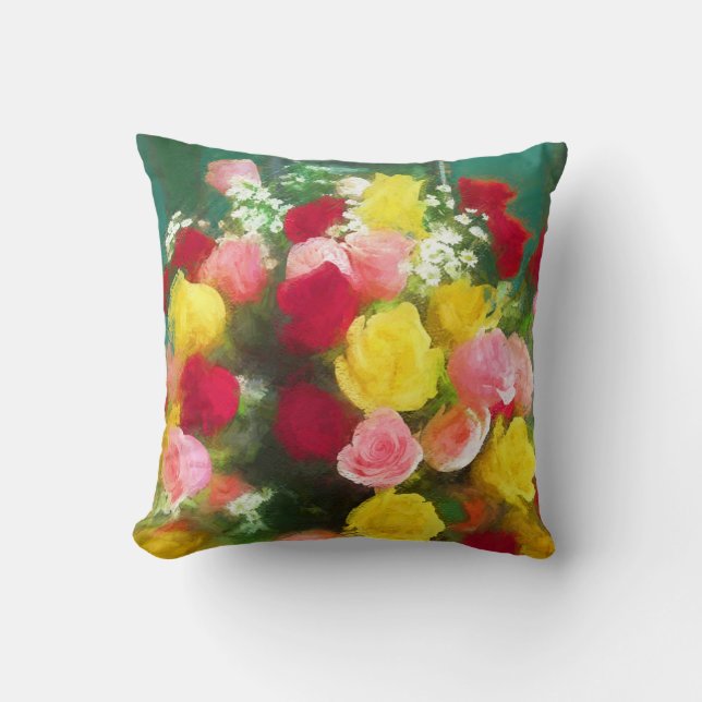 Coussin Peinture Bouquet Rose - Jolie Art Fleur Originale (Recto)