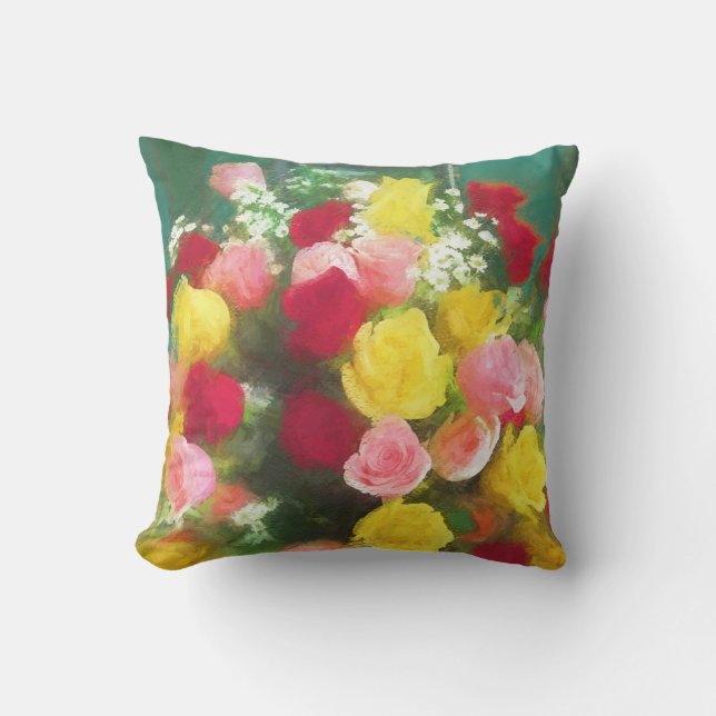 Coussin Peinture Bouquet Rose - Jolie Art Fleur Originale (Recto)