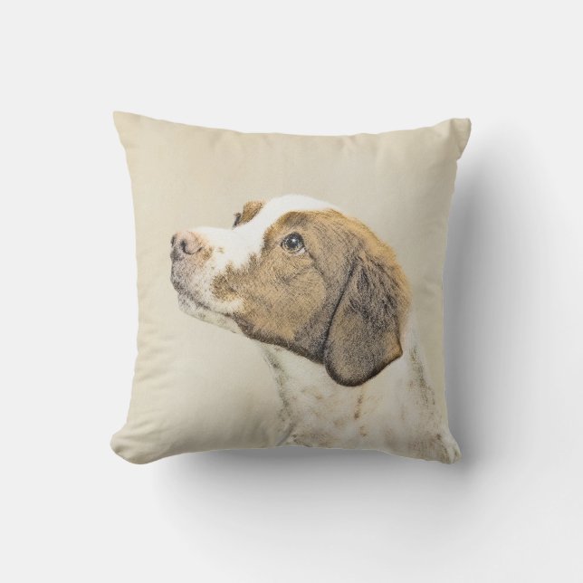 Coussin Peinture Brittany - Joli Art Original de Chien (Recto)