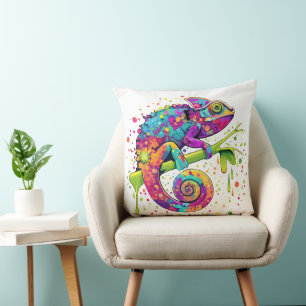 Coussin Peinture Chameleon Taches Aquarelle Style Jeter Pi