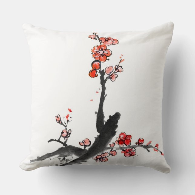 Coussin Peinture chinoise des fleurs, fleur de prune (Recto)