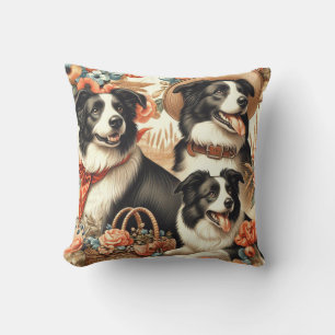 Coussin Peinture Collie vintage