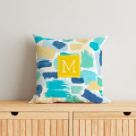 Coussin Peinture colorée et Monogramme jaune<br><div class="desc">Design élégant et chic de peinture brille le design motif qui peut être personnalisé avec votre monogramme,  initiale,  nom,  ou tout texte ou date de votre choix.</div>