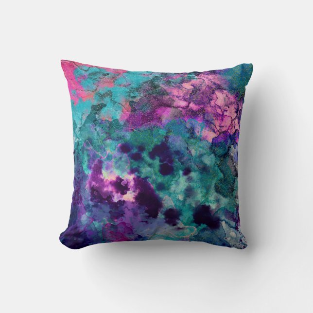 Coussin Peinture Cosmique Abstraite Aquarelle Encre (Recto)