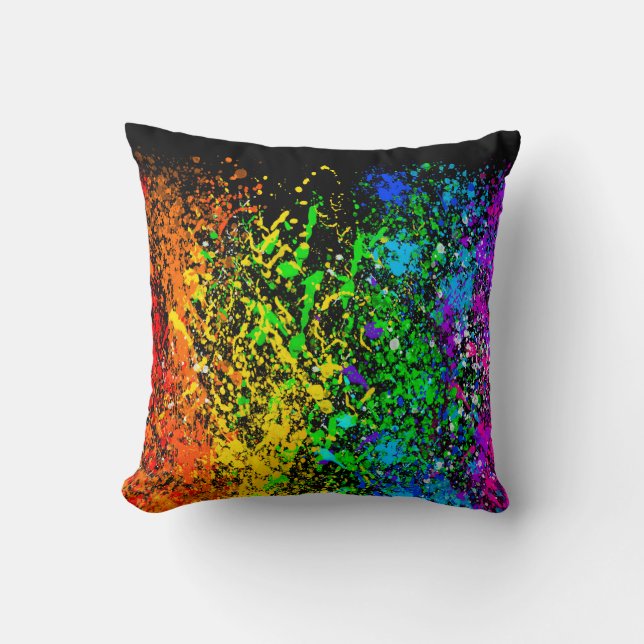 Coussin Peinture couleur arc-en-ciel noir éclaboussure col (Recto)