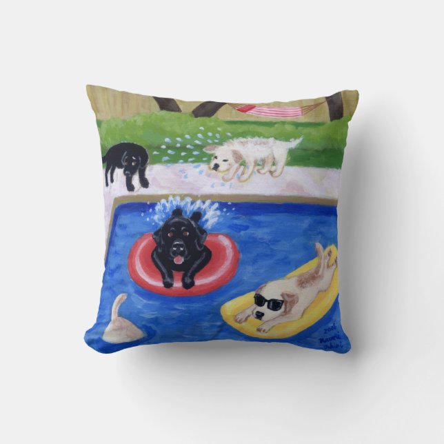 Coussin Peinture d'amusement de Labradors de réception au (Recto)