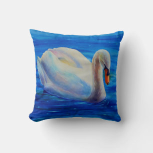 Coussin Peinture d'aquarelle de cygne blanc, sauvagine, oi