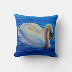 Coussin Peinture d'aquarelle de cygne blanc, sauvagine, oi