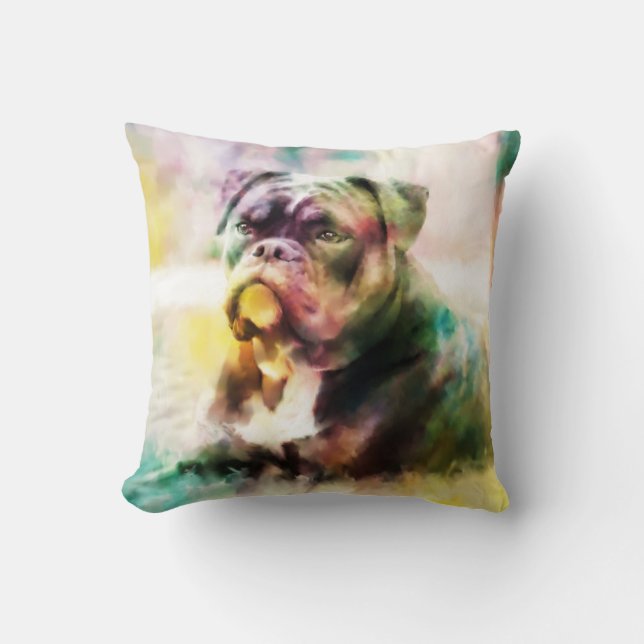 Coussin Peinture d'aquarelle personnalisée pour Bulldog (Recto)