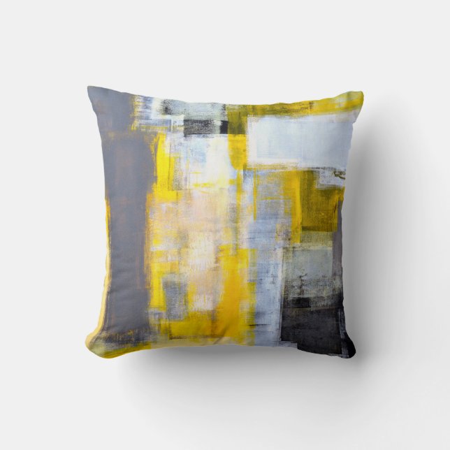 Coussin Peinture d'art Abstrait gris et jaune abstrait, ar (Recto)