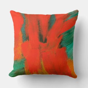 Coussin Peinture d'art Abstrait Rouge Orange Or Vert