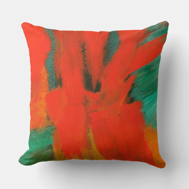 Coussin Peinture d'art Abstrait Rouge Orange Or Vert (Recto)