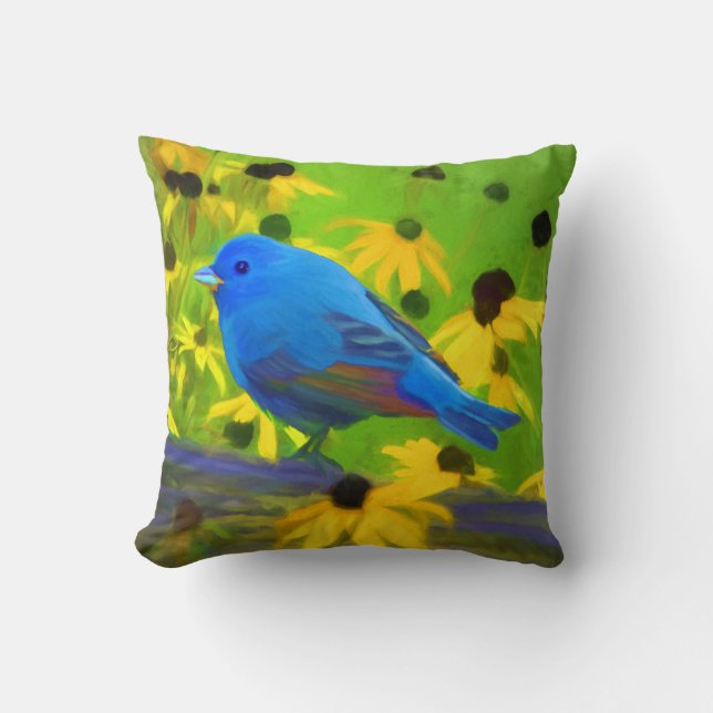 Coussin Peinture de Bunting Indigo - Art original pour ois (Recto)