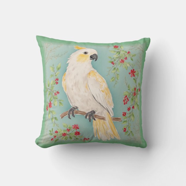 Coussin Peinture de cacatoès de style chinoiserie (Recto)