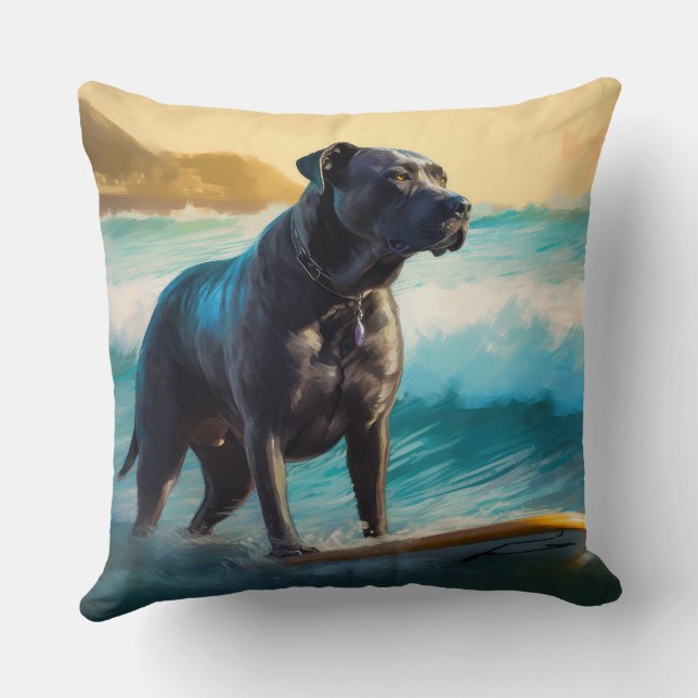 Coussin Peinture de Cane Corso faisant du surf sur la plag (Verso)