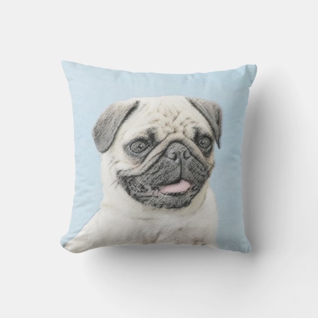Coussin Peinture de carlin - Joli art original de chien (Recto)